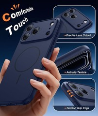 for iPhone 17 Pro Max Case Solid Blue Matte Magnetic Phone Screen Protector