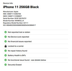 Apple iPhone 11 – 256GB – Black (AT&T LK)Battery Health 84% : Fair