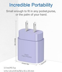 25W USB-C Fast Charger Block for iPhone 15/16/17, Samsung Galaxy S21/S25