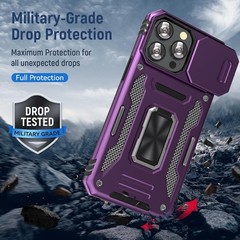 Case for iPhone 16 Pro Max Phone Case with Kickstand Ring and Camera Cover, Purp