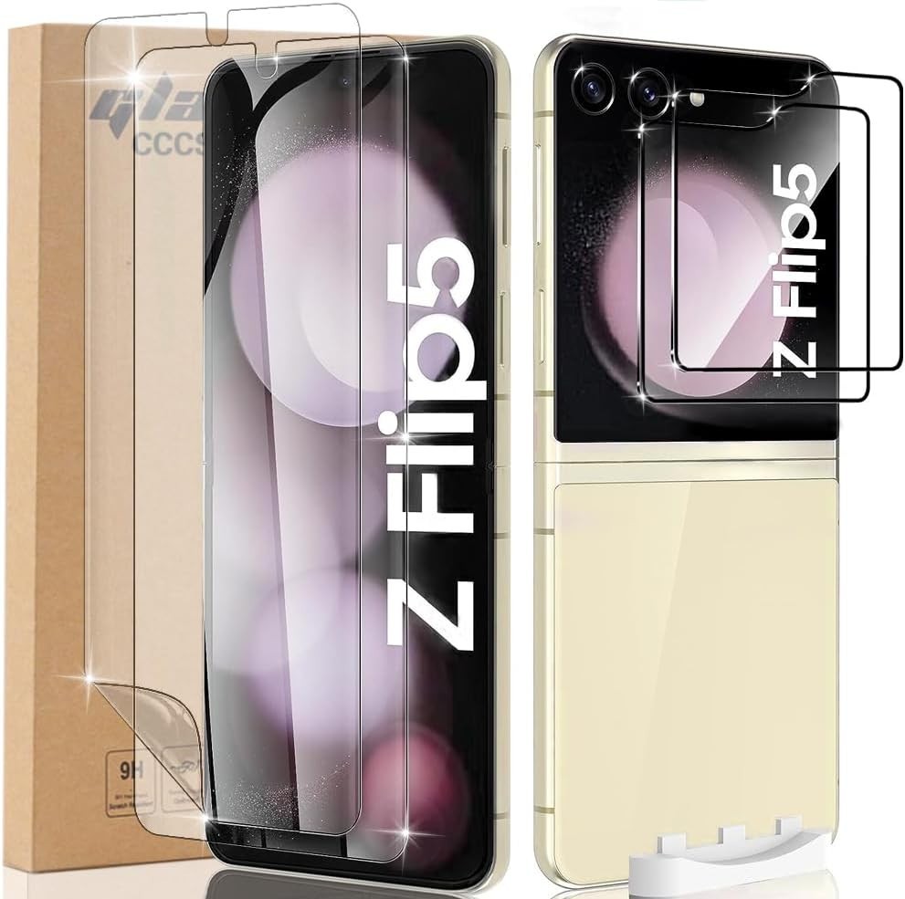 Samsung Galaxy Z Flip 5 Screen Protector Flexible Film, Tempered Glass 4 in 1