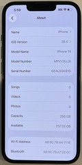 TESTED USED GSM UNLOCKED MIDNIGHT iPhone 14, 256GB A2649 MPVV3LL/A (90% BATTERY)