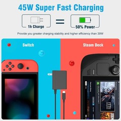 45W AC Adapter Fast Charger for Nintendo Switch, Lite, Steam Deck, 5FT USB-C Cor
