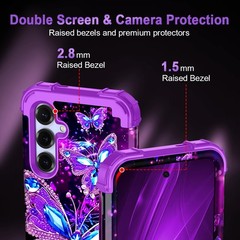 Three Layer Heavy Duty Shockproof Full Body Case for Galaxy S25, Glow in Dark