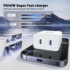 2-Pack of 45W Fast Charger Block with 10FT 60W USB-C Cable for iPhone 15 17