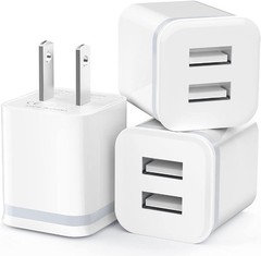3-Pack Dual USB Wall Charger Plug Block, 2.1A 5V Power Adapter