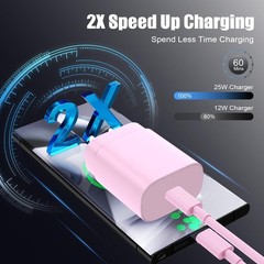 4 Pack 25W USB-C Fast Charger Block for Samsung Galaxy S25/S24, 6ft & 10ft Cable