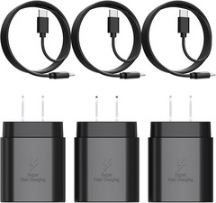 3-Pack 25W Type-C Fast Charger Block for Galaxy S23 Ultra/S21 6FT