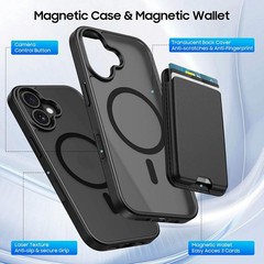 Magnetic for iPhone 16 Case, Detachable Magnetic Wallet with Card Holder, Black
