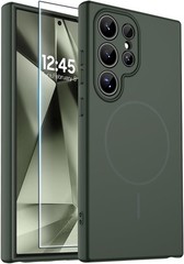 Dark Green Magnetic Case for Samsung Galaxy S24 Ultra, Includes Screen Protector