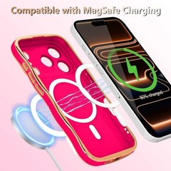 iPhone 17 Pro Max Case for Women Girls Cute Curly Wave Shape, Hot Pink Shockproo