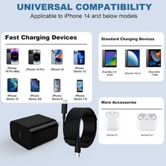 2 Pack 20W Type-C Fast Charger Block for iPhone 14/13/12/12 Pro Max 6FT