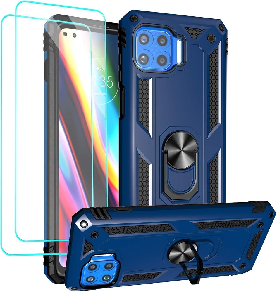 For Moto One 5G Case, Motorola UW with 2 Tempered Glass Screen Protectors Blue