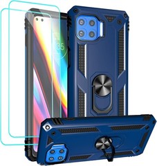 For Moto One 5G Case, Motorola UW with 2 Tempered Glass Screen Protectors Blue