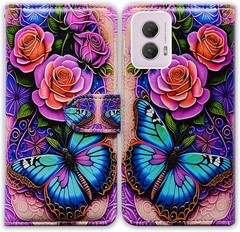 Blue Butterfly Flowers Leather Flip Wallet Cover Case for Moto G Power 5G 2024