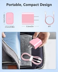 25W USB-C Fast Charger Wall Adapter for iPhone 17 16 15 Plus, 6FT Cable
