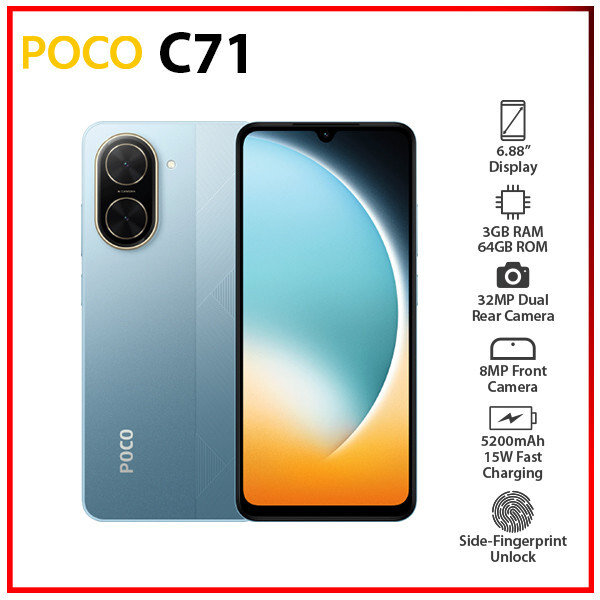 (New) Xiaomi POCO C71 3GB+64GB BLUE Dual SIM Unlocked Android Cell Phone