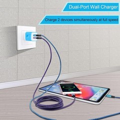 Dual Port Fast Wall Charger USB Type C Plug with 2Pack 6Ft Cable for Phones