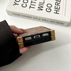 Phone Case for Samsung Galaxy Z Flip 7, Luxury Golden Decoration PU Leather Case