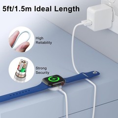 2Pack 5ft/1.5m Apple Watch Charger USB Magnetic Wireless Fast iWatch Charger Por
