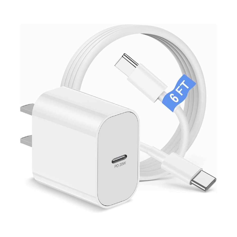 Fast 20W USB-C Charger Block with 6ft Cable for iPhone 17 Pro Max/16 Pro Max