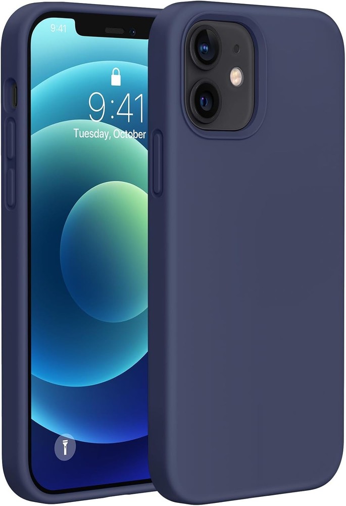 Liquid Silicone Gel Rubber Phone Case for iPhone 12/12 Pro, Shockproof, Dark Blu