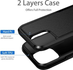 Designed for iPhone 15 Pro Max Case, Heavy Duty Shockproof Dustproof Cover, Blac