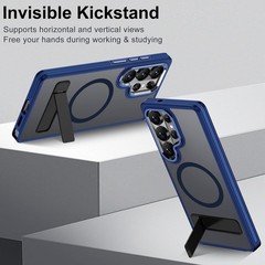 Translucent Matte Stand Case for Galaxy S26 Ultra, Military Grade, Dark Blue