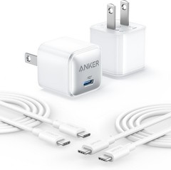 2 Pack 20W USB-C Fast Charger Adapter for iPhone 17/16 and Galaxy, 2 Cable