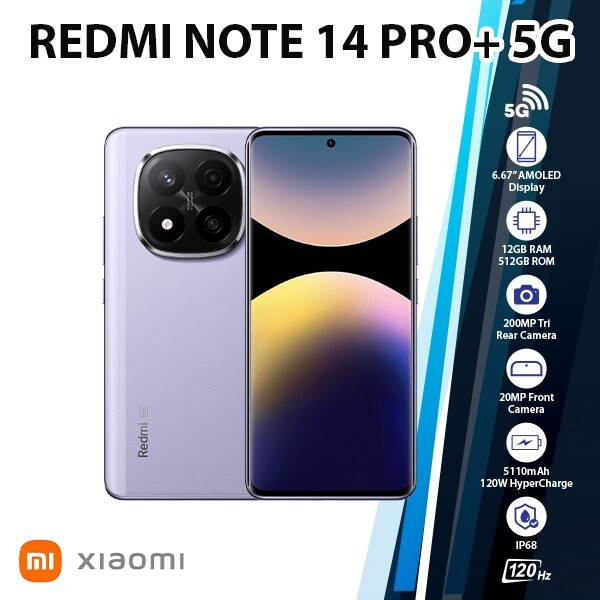 Redmi Note 14 Pro+ Plus 5G Android Cell Phone (Purple/12GB+512GB/Dual SIM)
