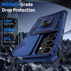 For Samsung Galaxy S25 Case with 1x Screen Protector, Ring Holder Kickstand,Blue