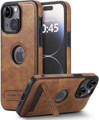 Brown Leather Case for iPhone 13/14 6.1”, Slim Protective with Kickstand
