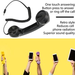 Retro Phone Handset Radiation Proof Telephone Receiver 3.5mm Cellphone Black
