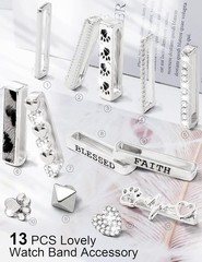 13 Pieces Silver Watch Band Charms with 10 Decorative Rings & 3 Decoration for A