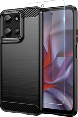 For Moto-G-2025 Case with Screen Protector, Shockproof Flexible TPU Rubber-Black