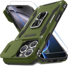 Olive Green Case for iPhone 16 Pro Max, Military Grade Shockproof with Slide Cam