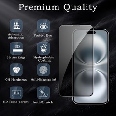 2+2 Pack Privacy Screen Protector for iPhone 16, Anti-Spy Tempered Glass