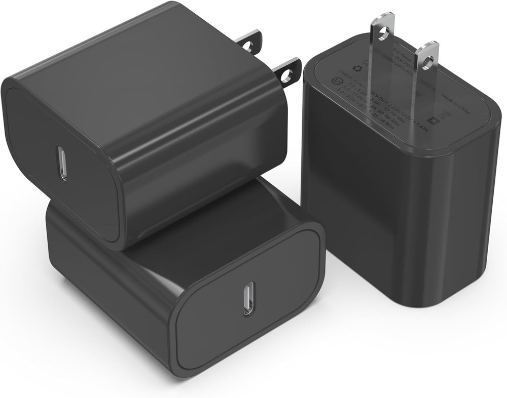 3-Pack 20W USB-C Fast Charger Wall Adapter for iPhone 17/17 Pro, Galaxy