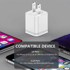 3-Pack Dual USB Wall Charger Plug Block, 2.1A 5V Power Adapter