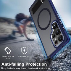Translucent Matte Stand Case for Galaxy S26 Ultra, Military Grade, Dark Blue