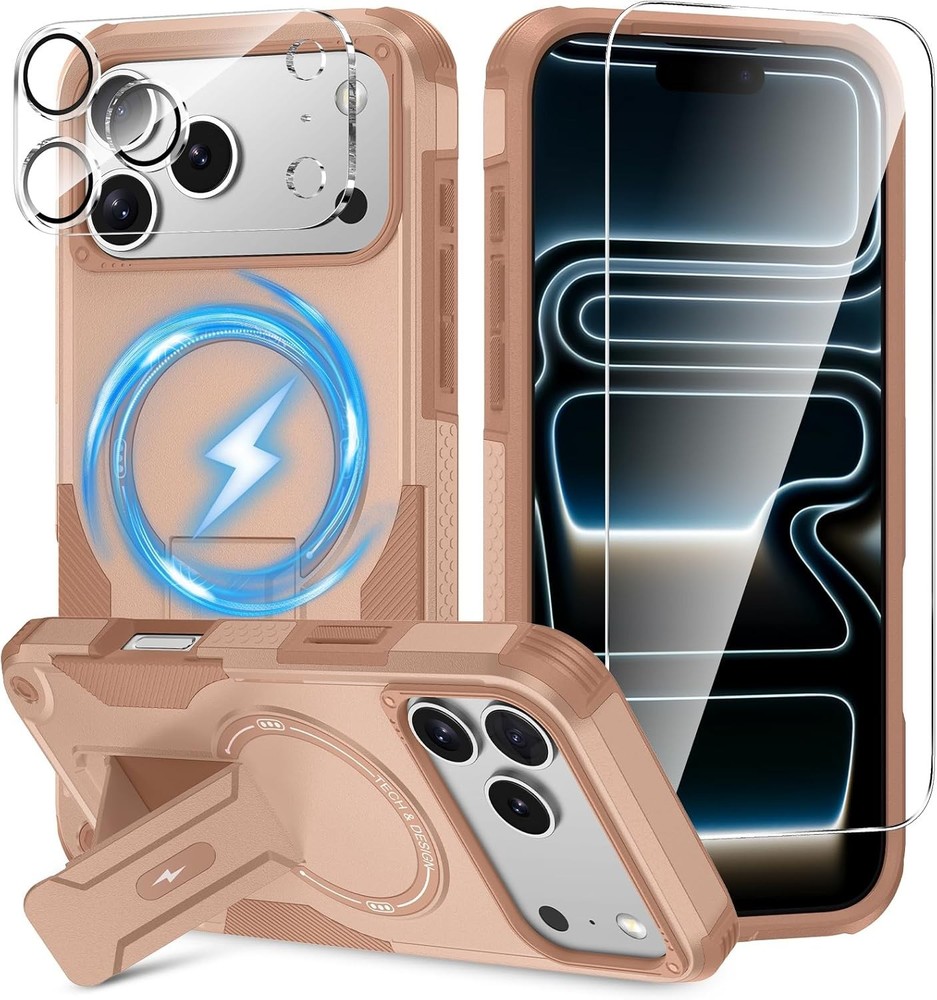 3 in 1 for iPhone 17 Pro Max Case, Invisible Kickstand, HD Screen Protector, Cam