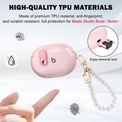 Beats Studio Buds/Buds + Case with Secure Lock Clip Design for Women, Clear Pink