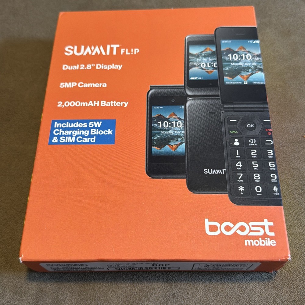 Locked To Boost Mobile Prepaid Summit Flip Phone Black 8GB 5MP 2.8” New