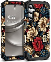 for Galaxy A15 5G Case, 3 in 1 Floral Pattern Heavy Duty Shockproof Protection