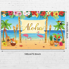 Hawaiian Aloha Party Decoration, Extra Large Summer Luau Beach Banner Backdrop B