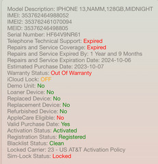 Apple iPhone 13 128GB Midnight AT&T Cracked Back #A29