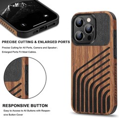 iPhone 15 Pro Case Wood Grain with Carbon Fiber Texture Design Leather Hybrid Sl