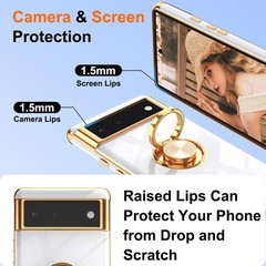 for Google Pixel 6 Phone Case: 2Pcs Screen Protector, 360° Rotation Ring Holder