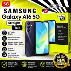 New Samsung Galaxy A16 5G 128GB Black – Straight Talk Prepaid Sealed Smartphone