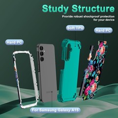 Galaxy A15 5G Case, Three Layer Heavy Duty Shockproof Protective Case with 2 Tem